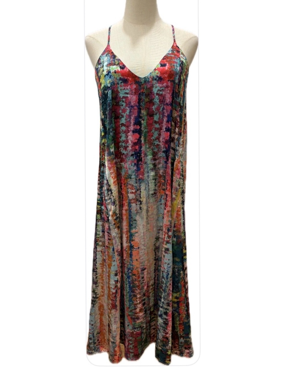 Nicole Miller New York WaterColor Satin Slip Maxi Sun Dress S